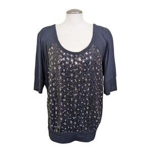 Lane Bryant Top Womens Plus 18/20 Black Sequin Front Short Sleeve Sparkle Party